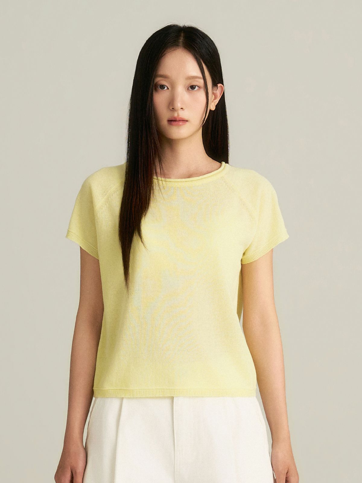 비올셋(BE ALL SET) Linen Raglan Short-Sleeve Knit_Lemon