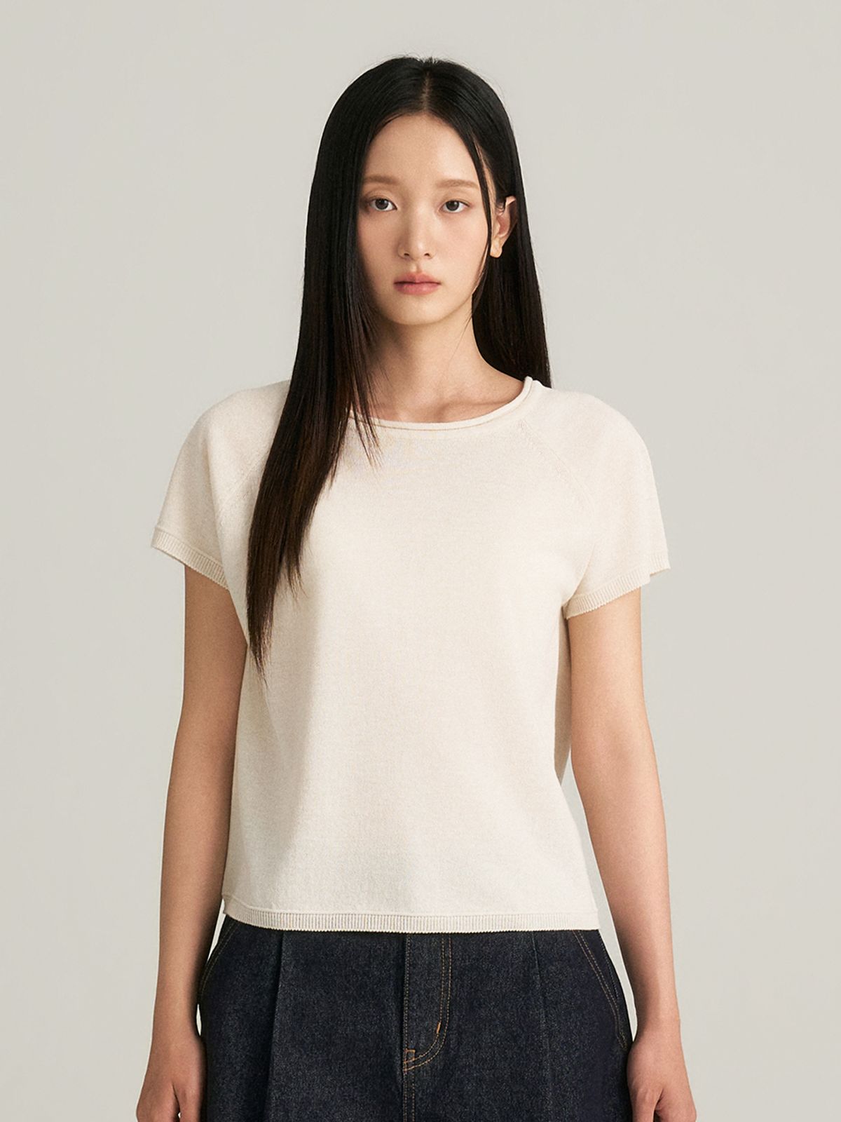 비올셋(BE ALL SET) Linen Raglan Short-Sleeve Knit_Ivory