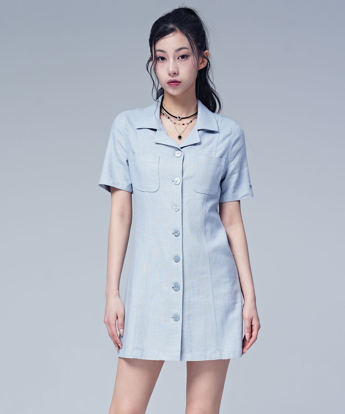 어반드레스(AVANDRESS) Linen Like jacket dress POWDER BLUE