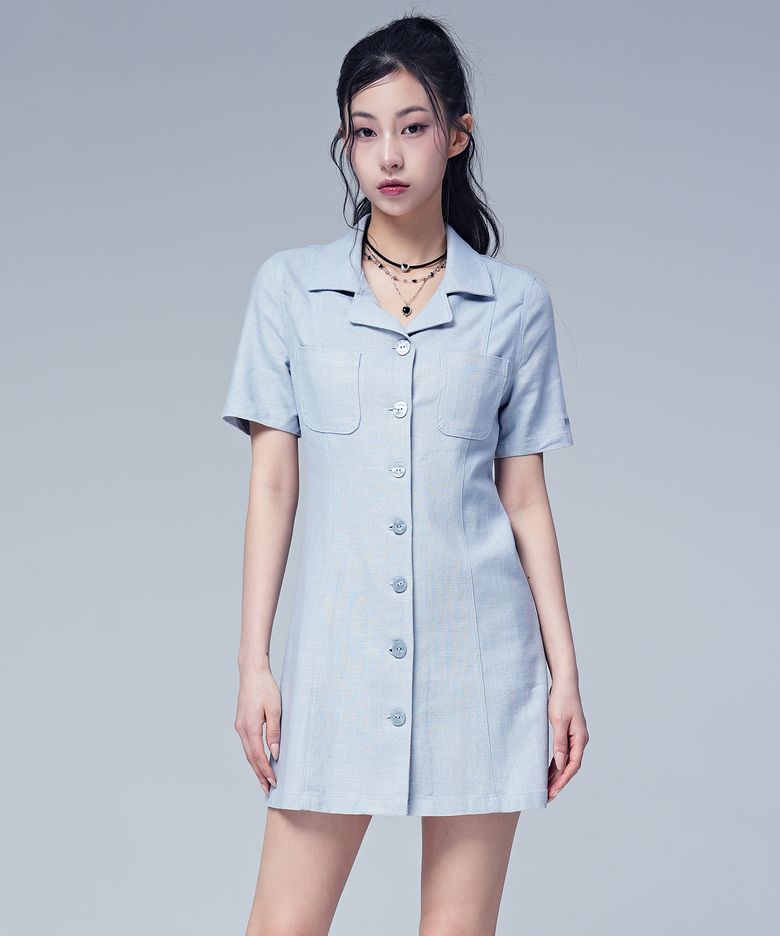 Linen Like jacket dress POWDER BLUE