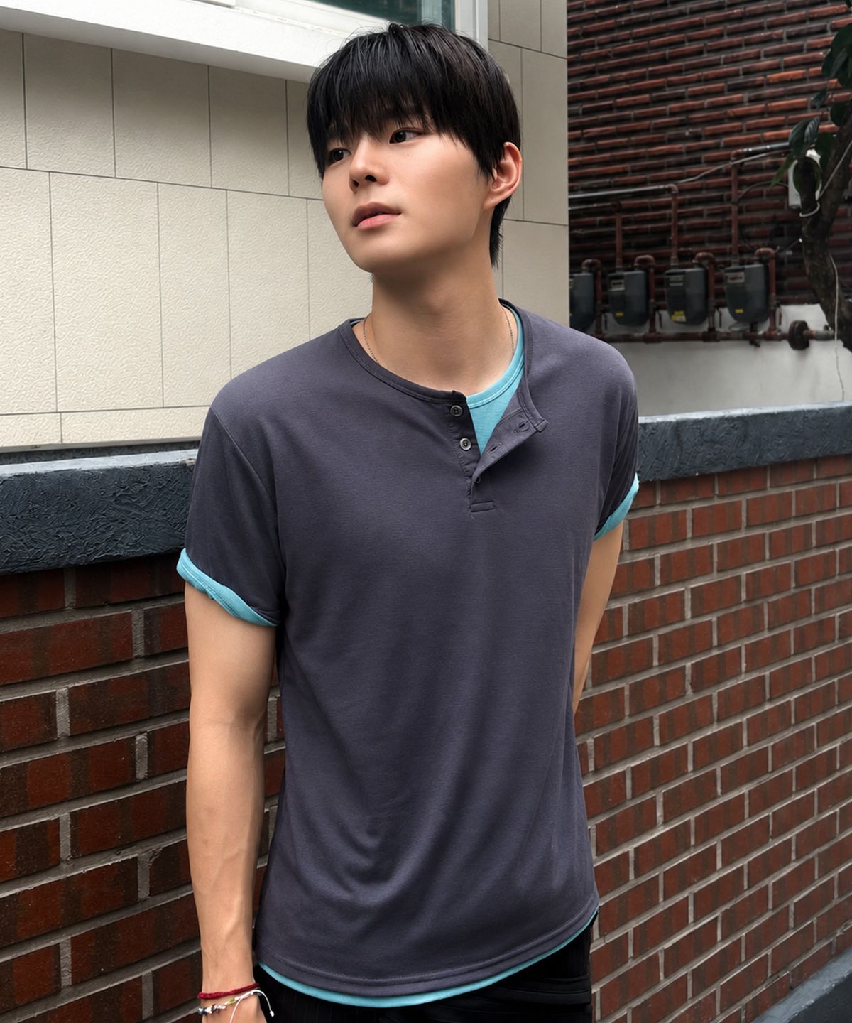 르아르(LEIRE) 소프트 헨리넥 반팔 티셔츠 [스모크블루]