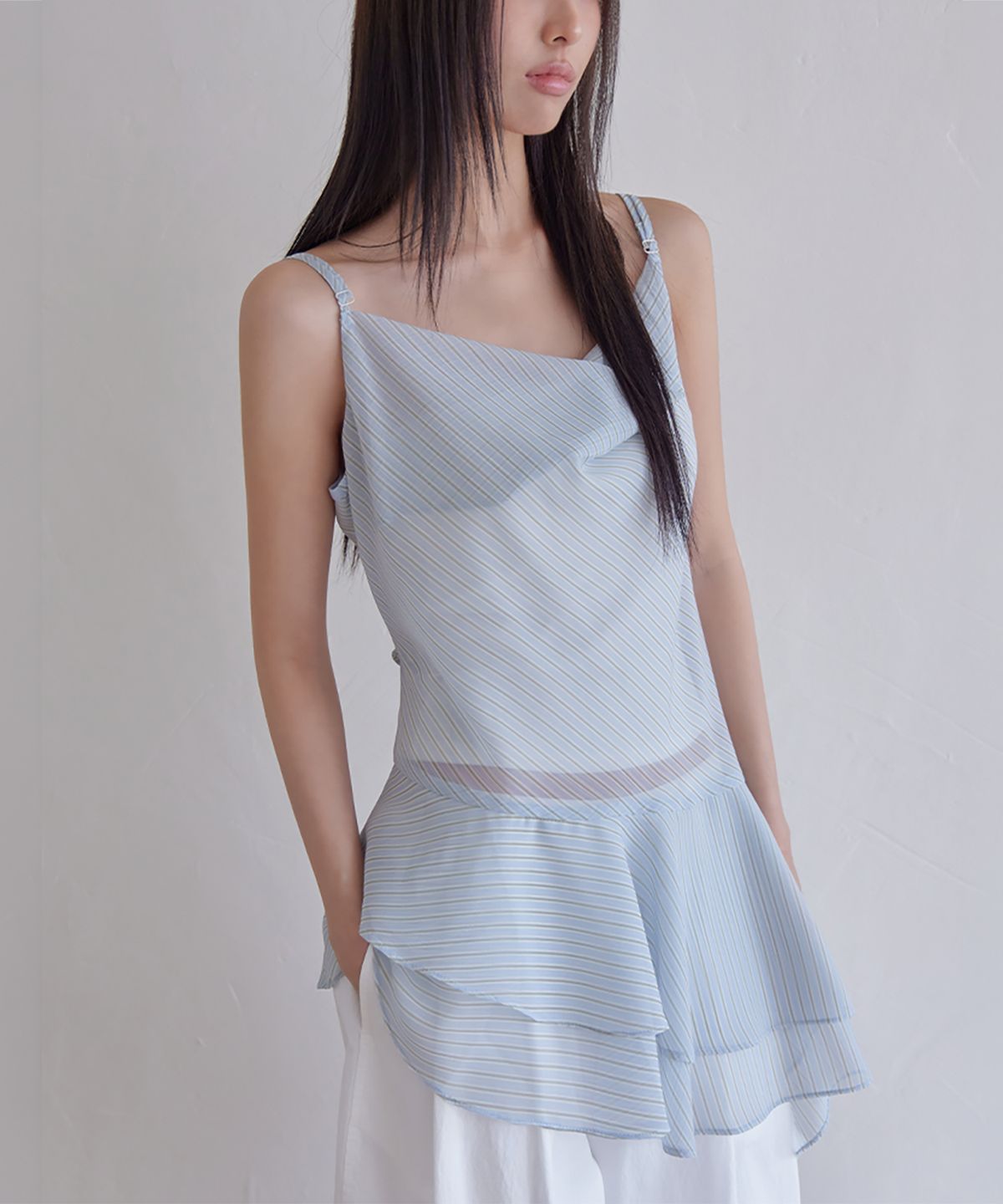런던다다(LONDONDADA) Sheer Flare Layered Dress, BLUE