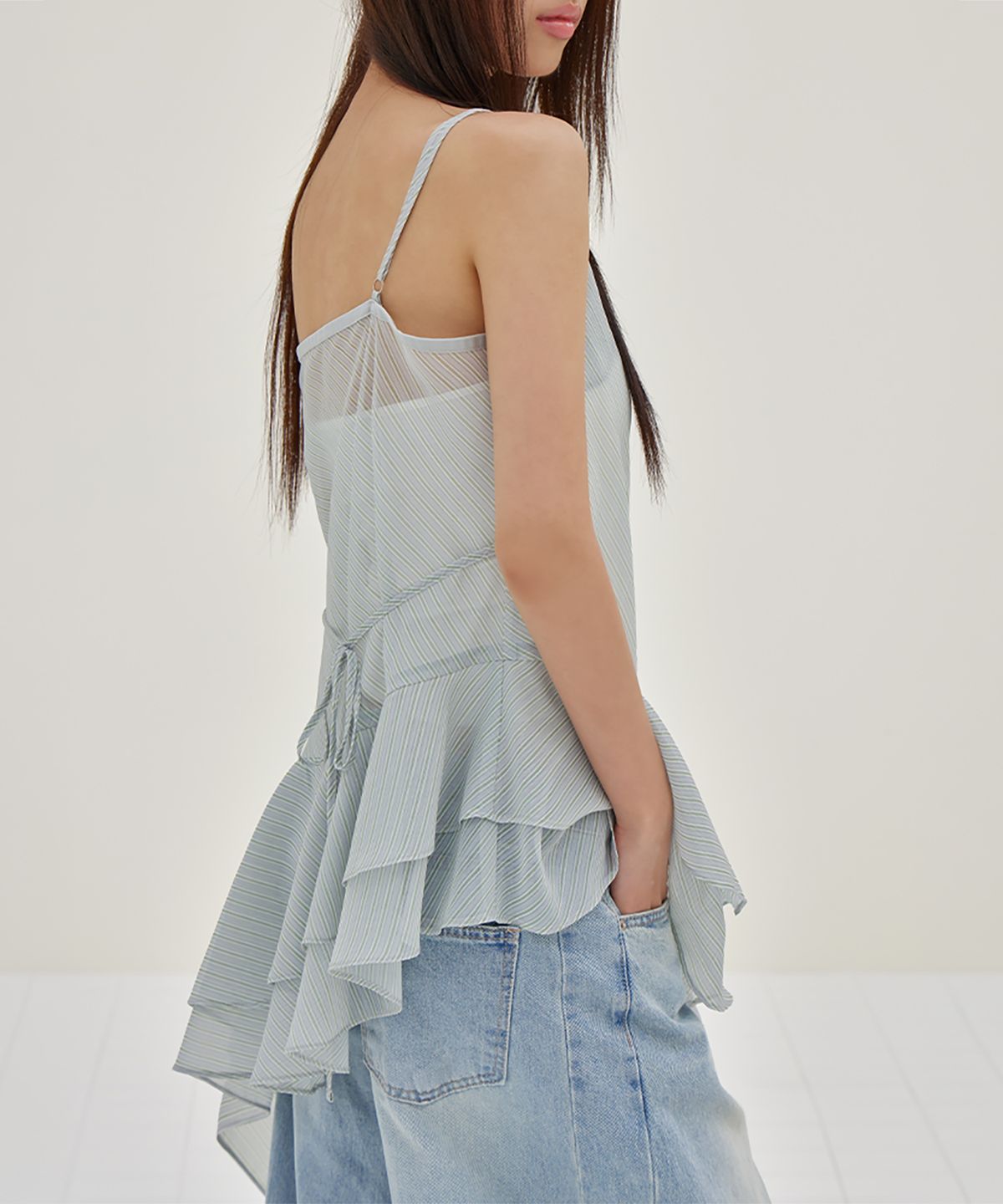 런던다다(LONDONDADA) Sheer Flare Layered Dress, GREY