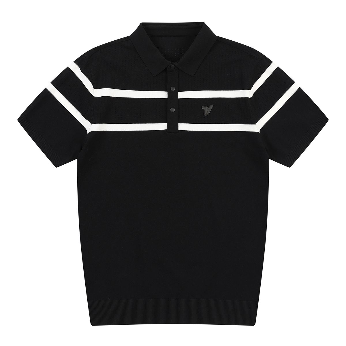 볼빅 골프웨어(VOLVIK GOLFWEAR) 남성 골프 에센셜 라인배색 반팔 니트 VMKTP391_BK
