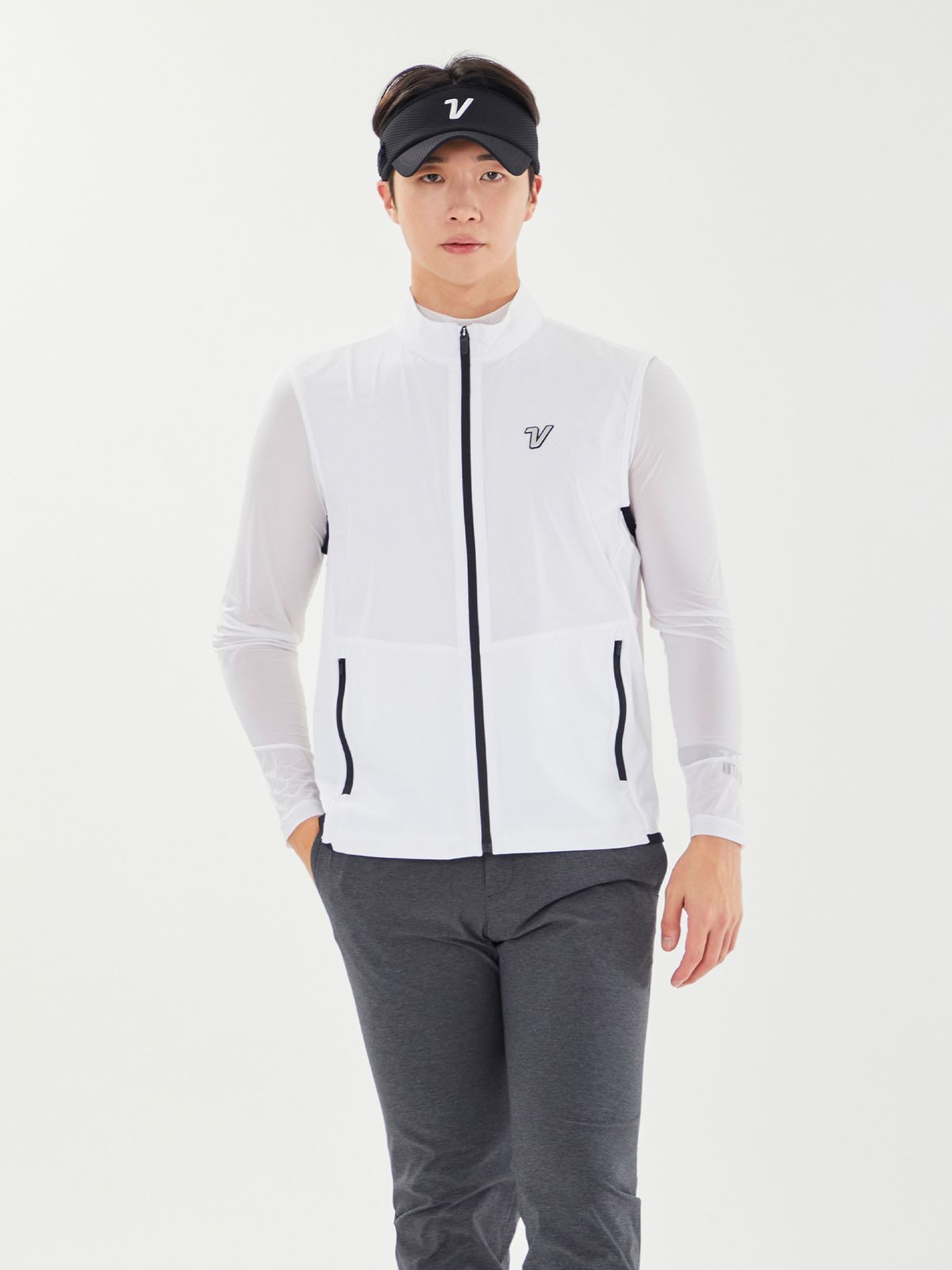 볼빅 골프웨어(VOLVIK GOLFWEAR) 남성 골프 에센셜 경량 타공 오픈 베스트 VMVTP391_OW