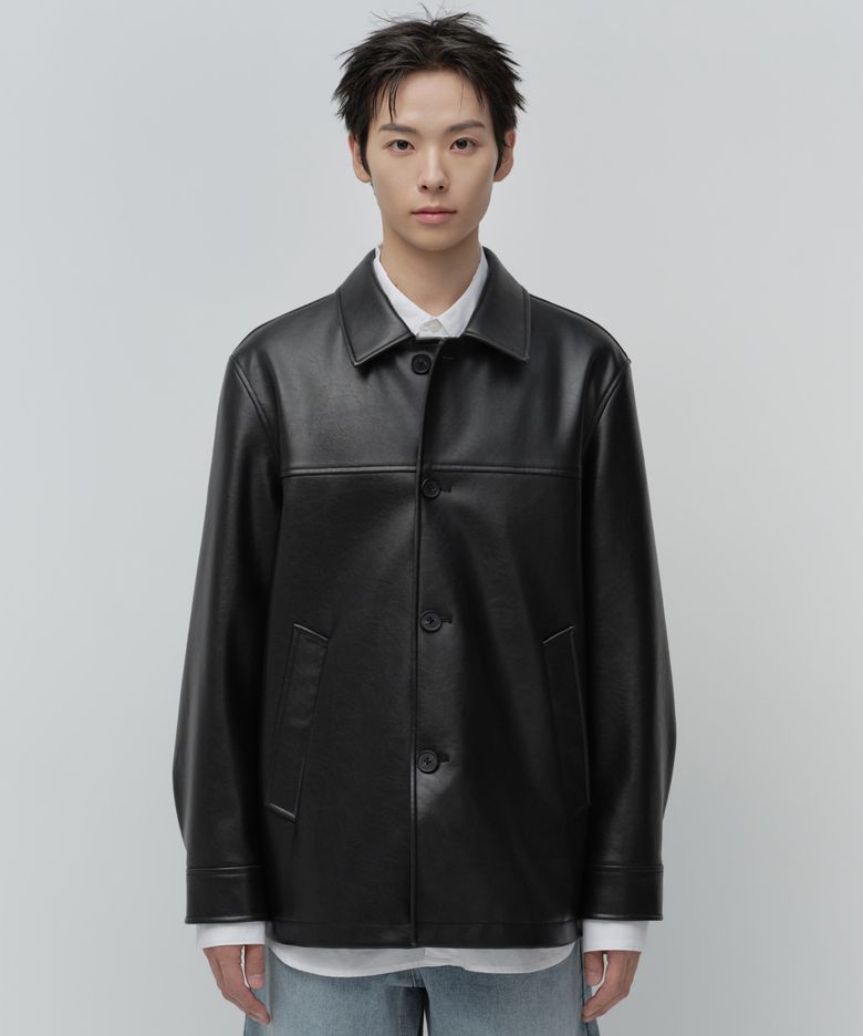 [26FW 신상] 신세틱 레더 카 코트 [블랙]