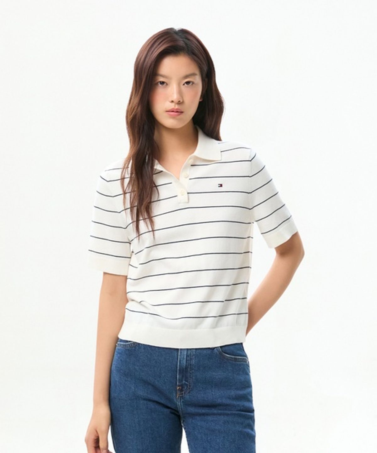 타미힐피거(TOMMY HILFIGER) 스트라이프 피케 폴로 티셔츠 (T22G6KTO011WT20X8)