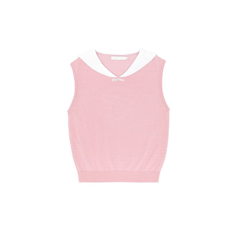 Giant smiley sailor sleeveless knit top (peony pink)