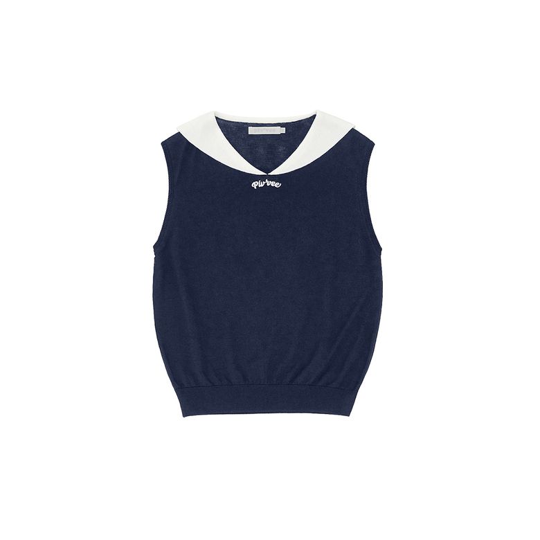 Giant smiley sailor sleeveless knit top (ocean navy)