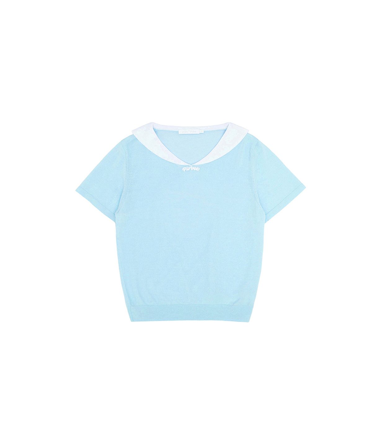 피브비(PIV’VEE) Giant smiley sailor short sleeve knit top (mist blue)