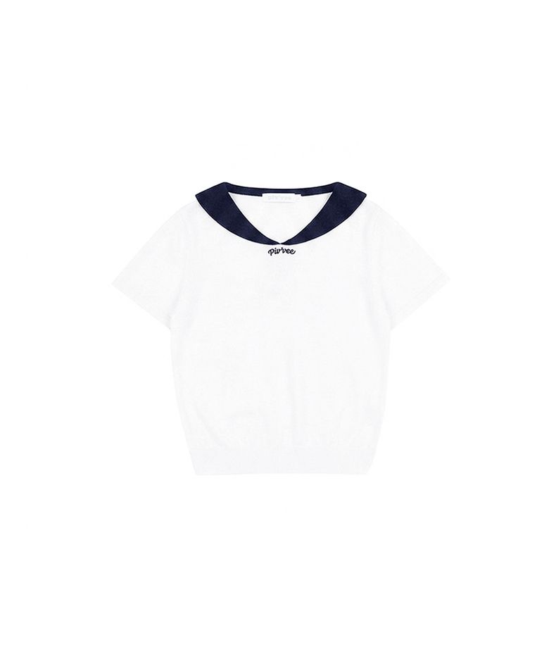 Giant smiley sailor short sleeve knit top (cloud white)
