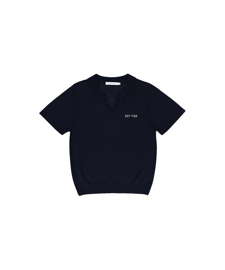 Giant smiley short sleeve knit top (ocean navy)