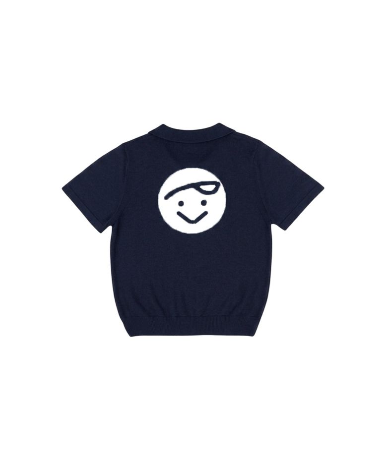 Giant smiley short sleeve knit top (ocean navy)