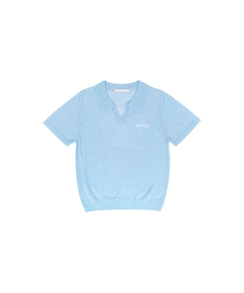 Giant smiley short sleeve knit top (cornflower blue)