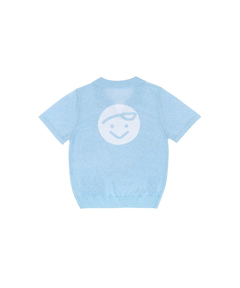 Giant smiley short sleeve knit top (cornflower blue)