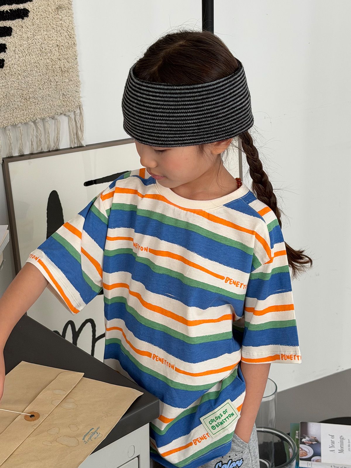 베네통키즈(BENETTONKIDS) [Online Exclusive] 크레용 스트라이프 티셔츠_QATS04641BL