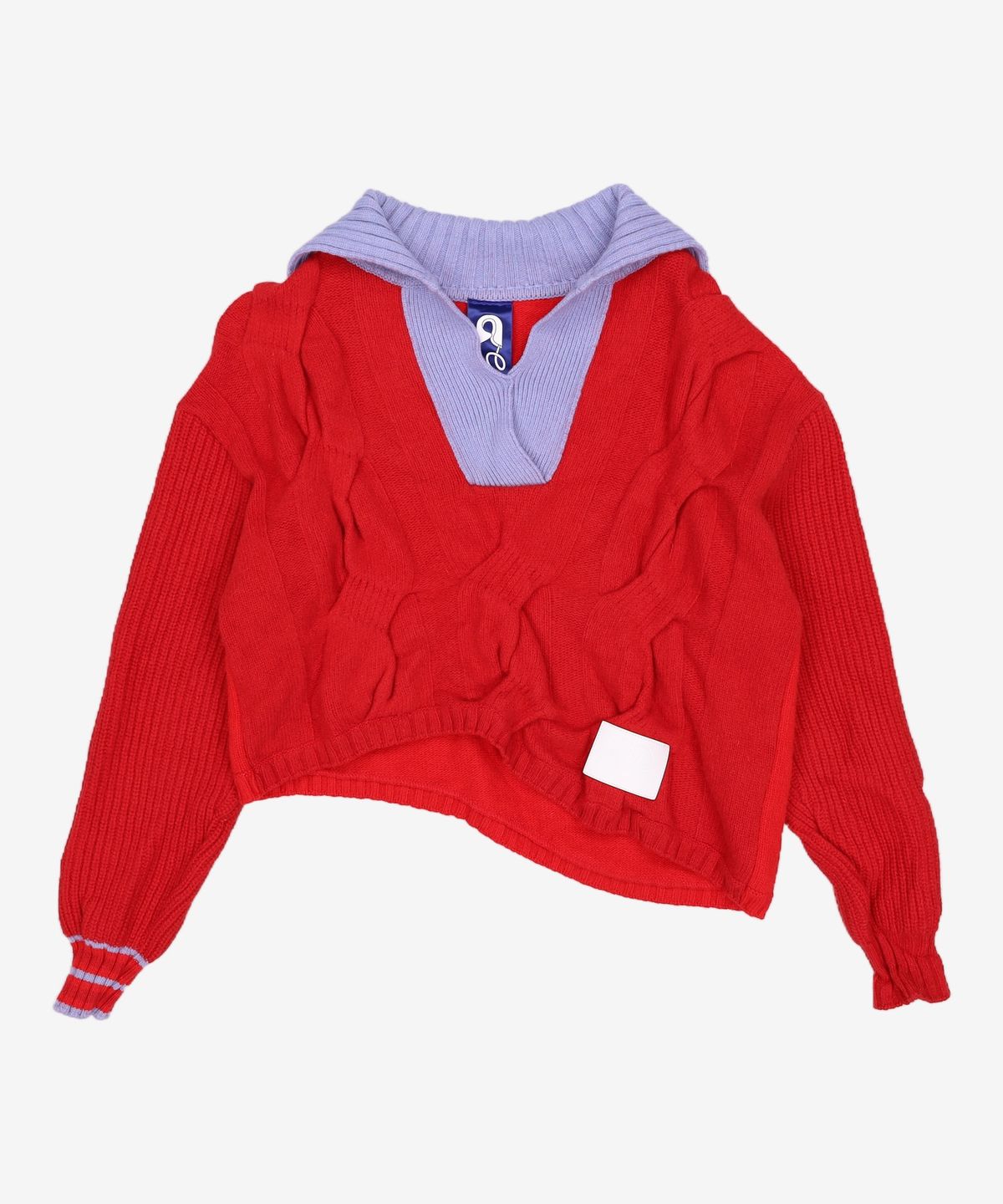 아이아이(EYEYE) LEATHER LOGO PATCH CABLE KNIT TOP_RED (EEON4NTR04W) FREE