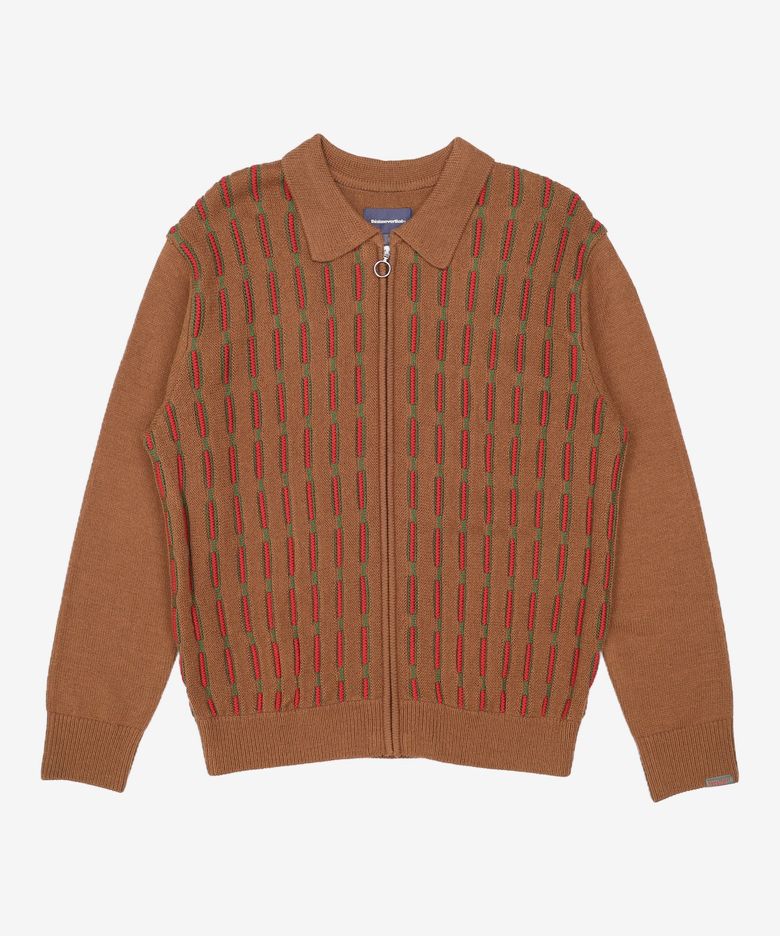 Chain Zip Up Polo Brown M