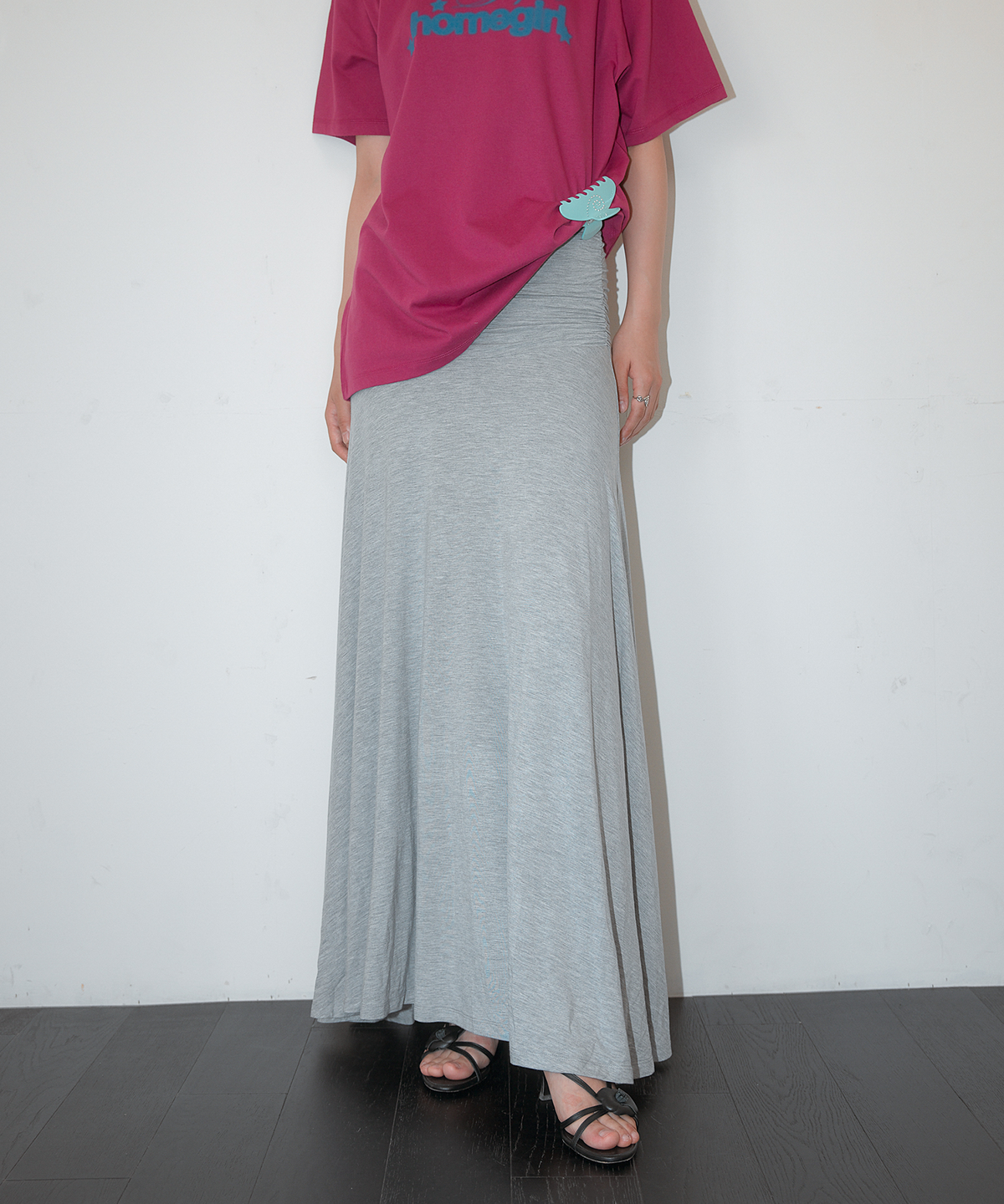 홈바디띵즈(HOMEBODY THINGS) Cotton Shirring Long Skirt (GRAY)
