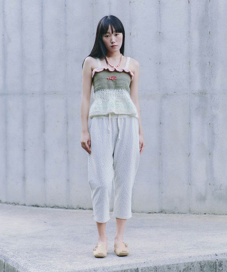 Floral Sweat Capri Pants - White Melange