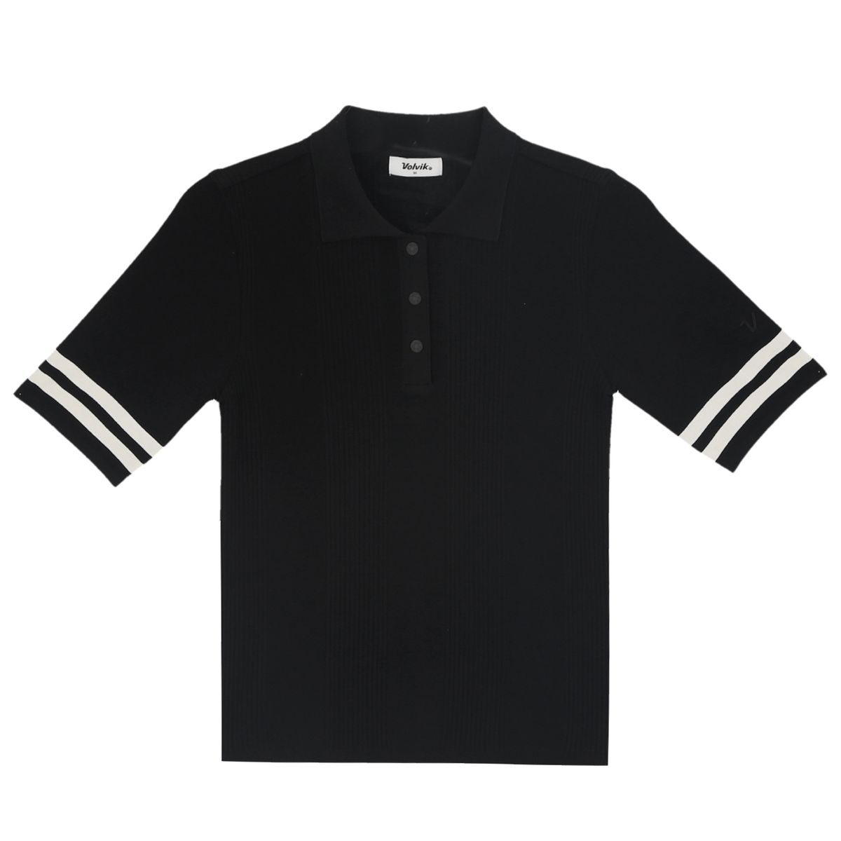 볼빅 골프웨어(VOLVIK GOLFWEAR) 여성 골프 골지 5부 카라 니트 VLKTP391_BK