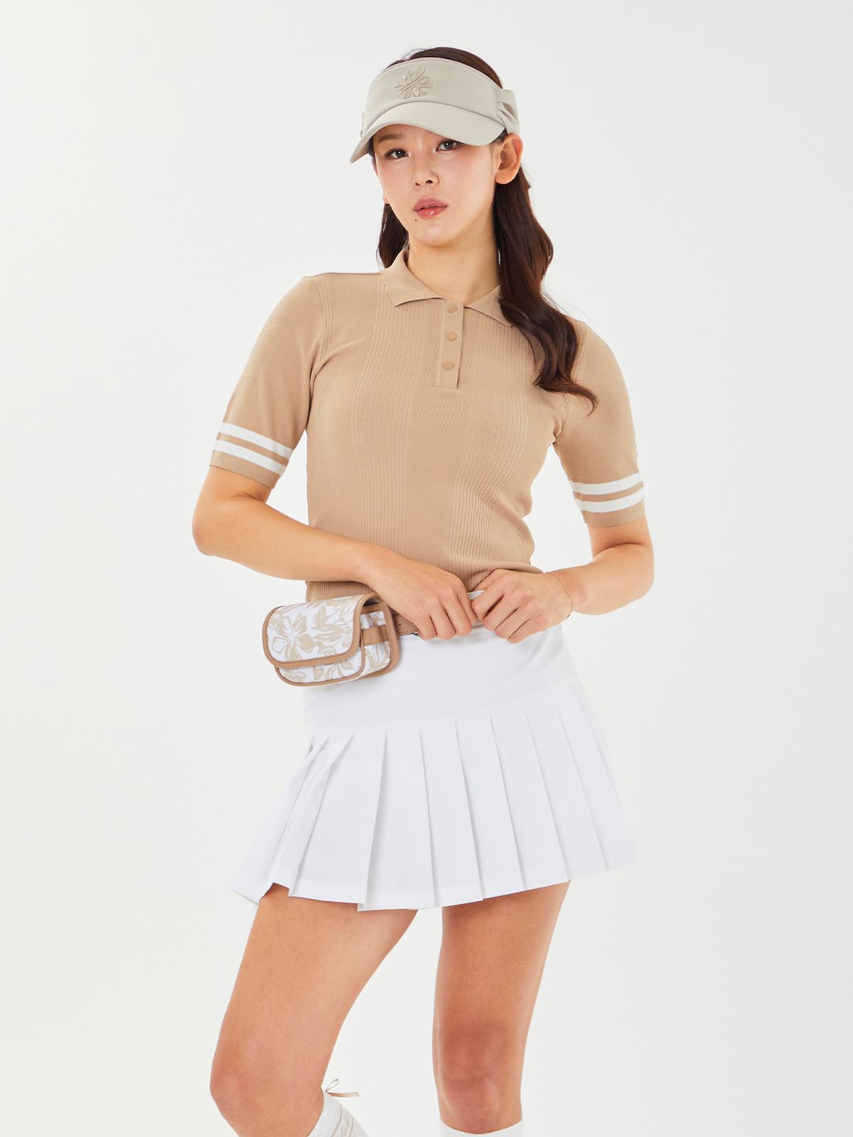 볼빅 골프웨어(VOLVIK GOLFWEAR) 여성 골프 골지 5부 카라 니트 VLKTP391_BE