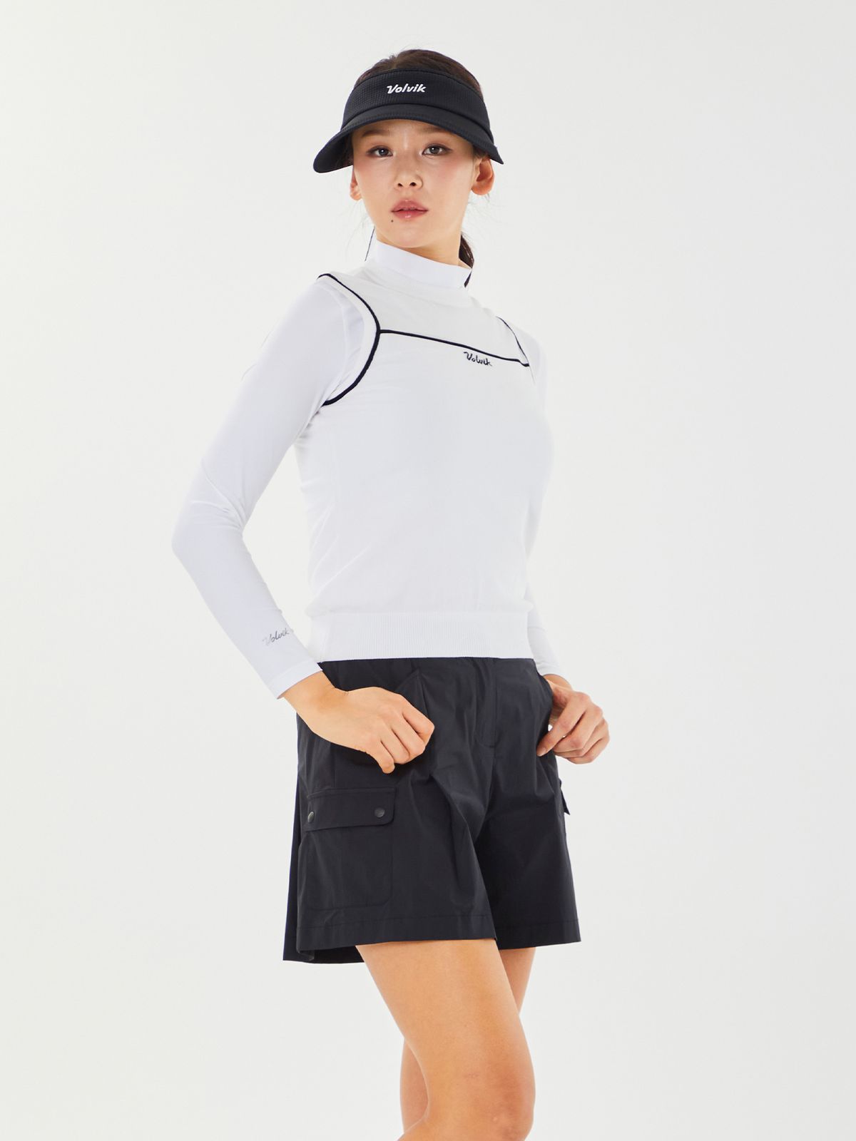 볼빅 골프웨어(VOLVIK GOLFWEAR) 여성 골프 오간자 믹스 니트 베스트 VLKVP401_OW