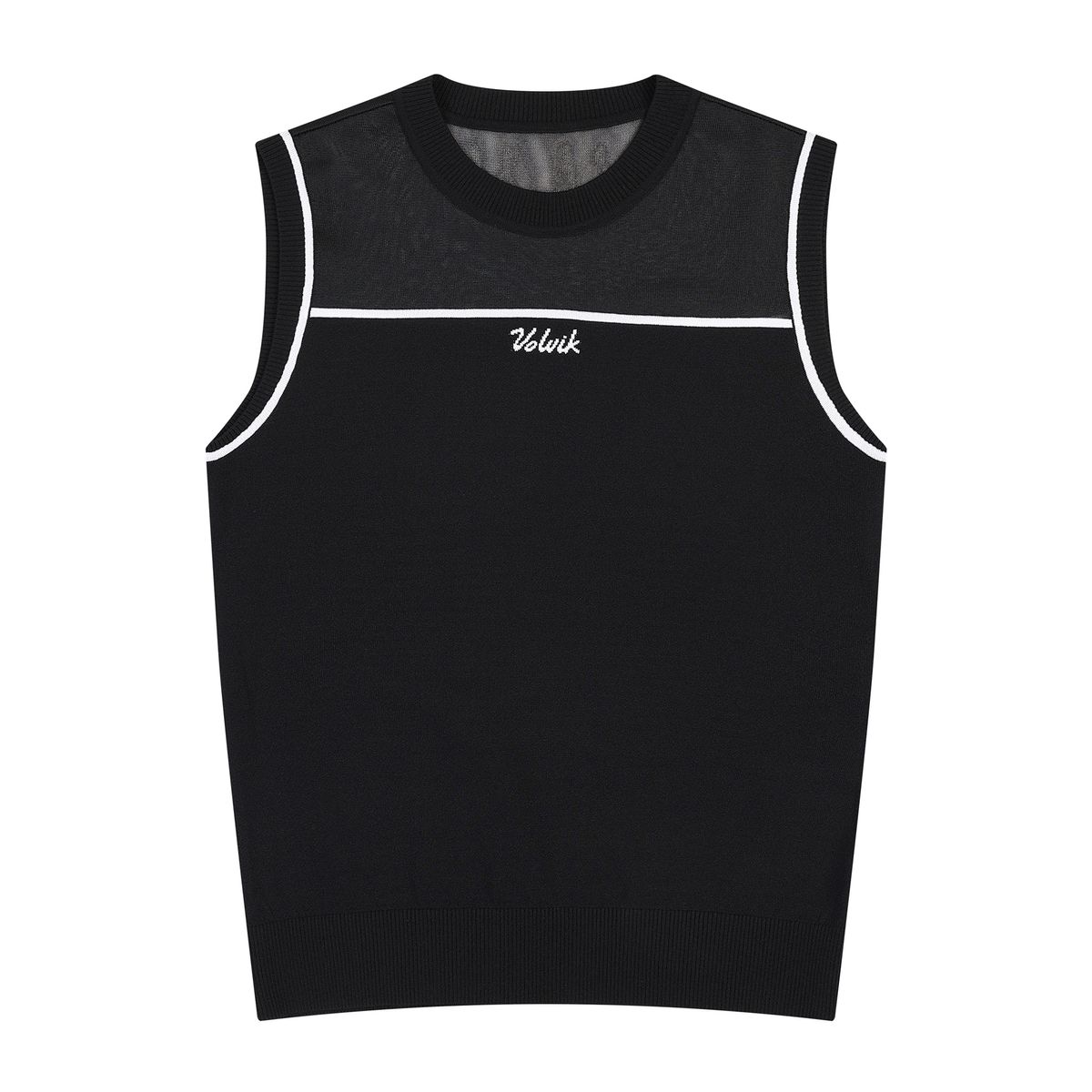볼빅 골프웨어(VOLVIK GOLFWEAR) 여성 골프 오간자 믹스 니트 베스트 VLKVP401_BK