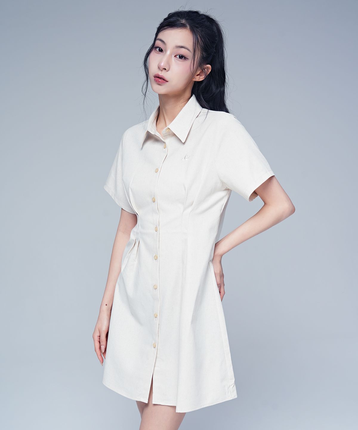 어반드레스(AVANDRESS) French Linen Like Slim Shirt Dress OATMEAL