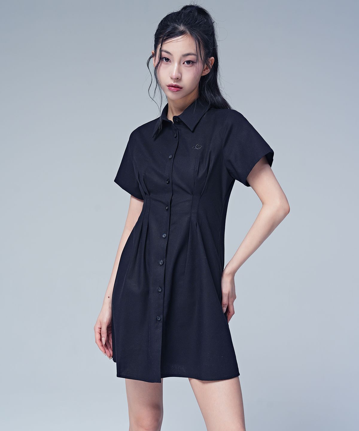 어반드레스(AVANDRESS) French Linen Like Slim Shirt Dress BLACK