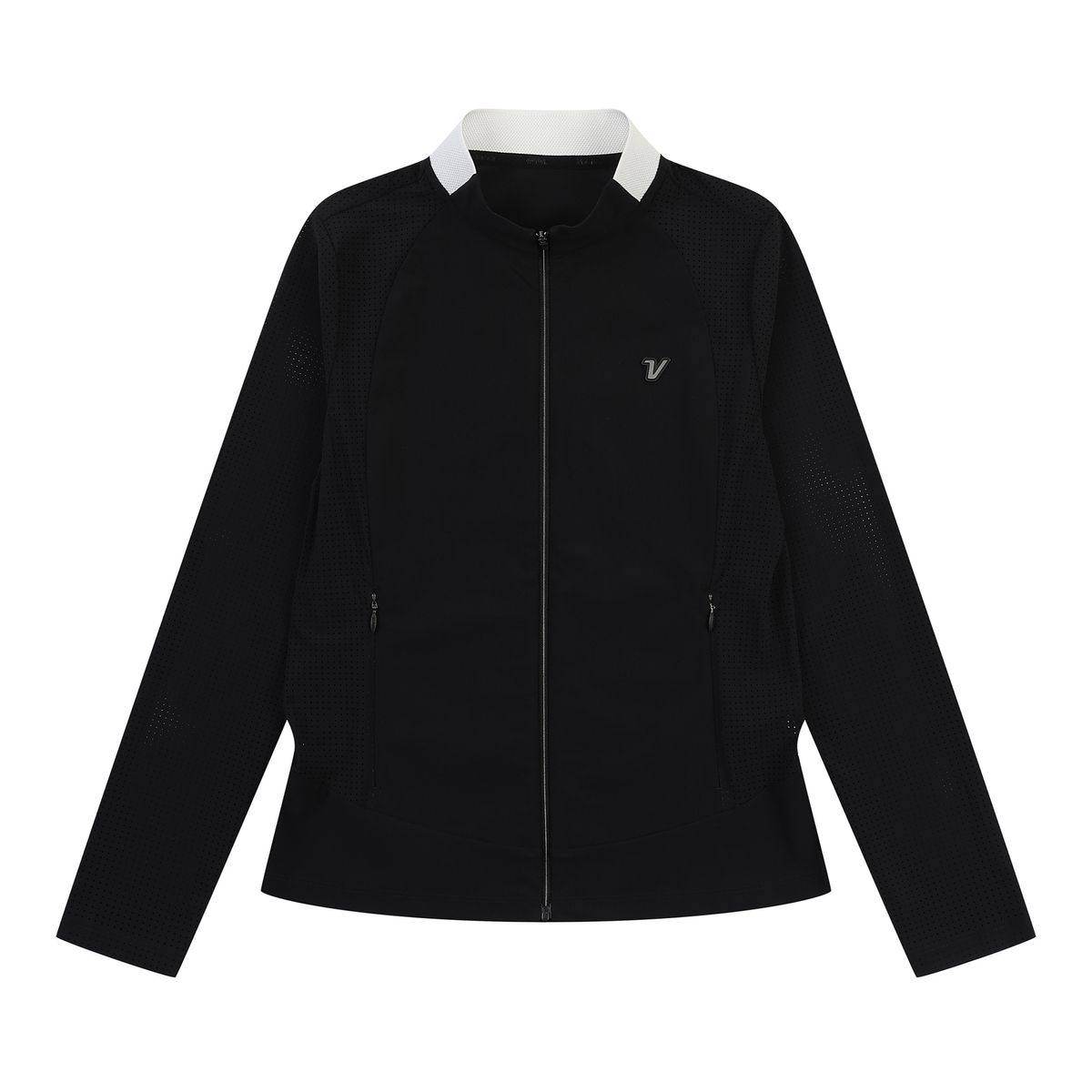 볼빅 골프웨어(VOLVIK GOLFWEAR) 여성 골프 슬림라인 타공 트리코드 티점퍼 VLMTP301_BK