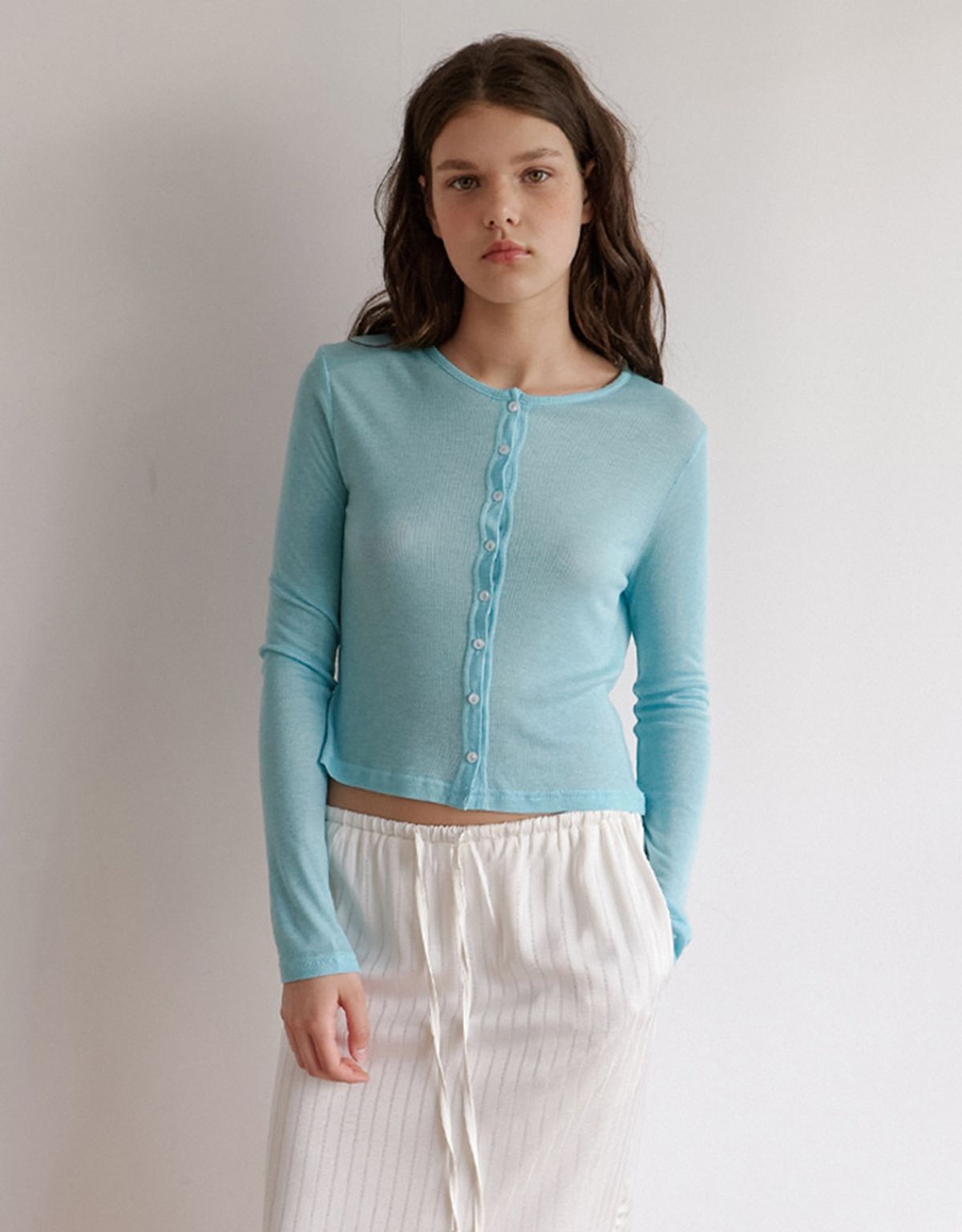 카인더베이비(KINDABABY) mellow button cardigan - minty sky blue