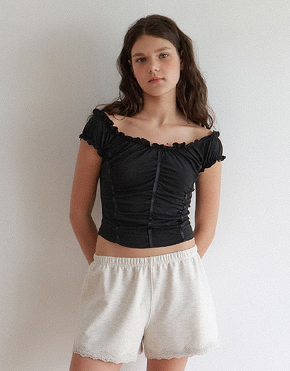 카인더베이비(KINDABABY) corset shirring tee - black