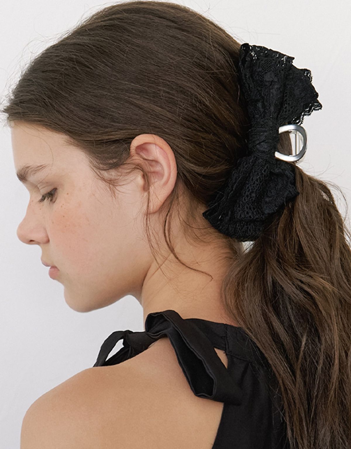 카인더베이비(KINDABABY) classic lace ribbon hair claw - black