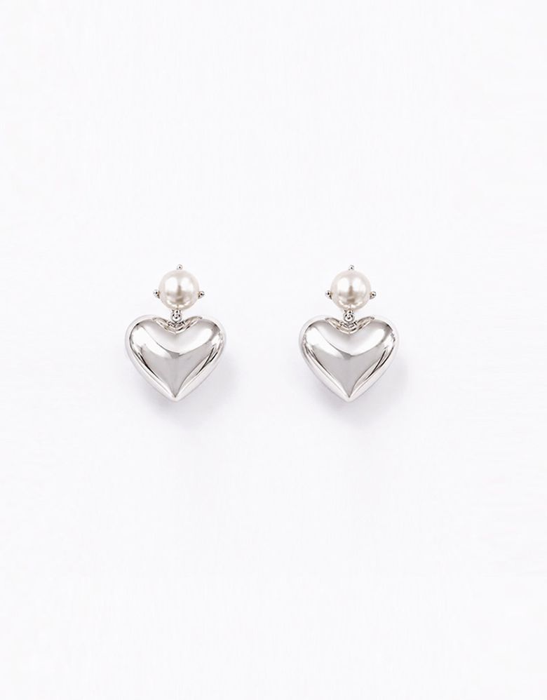 [선물 포장]Petite Pearl Heart Earring - 925 silver