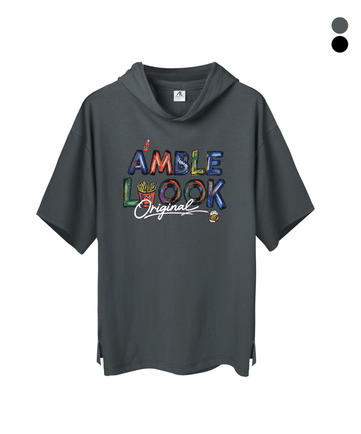 엠블룩(AMBLELOOK) 프리미엄 면스판 후드반팔티 크레파스 (2color)