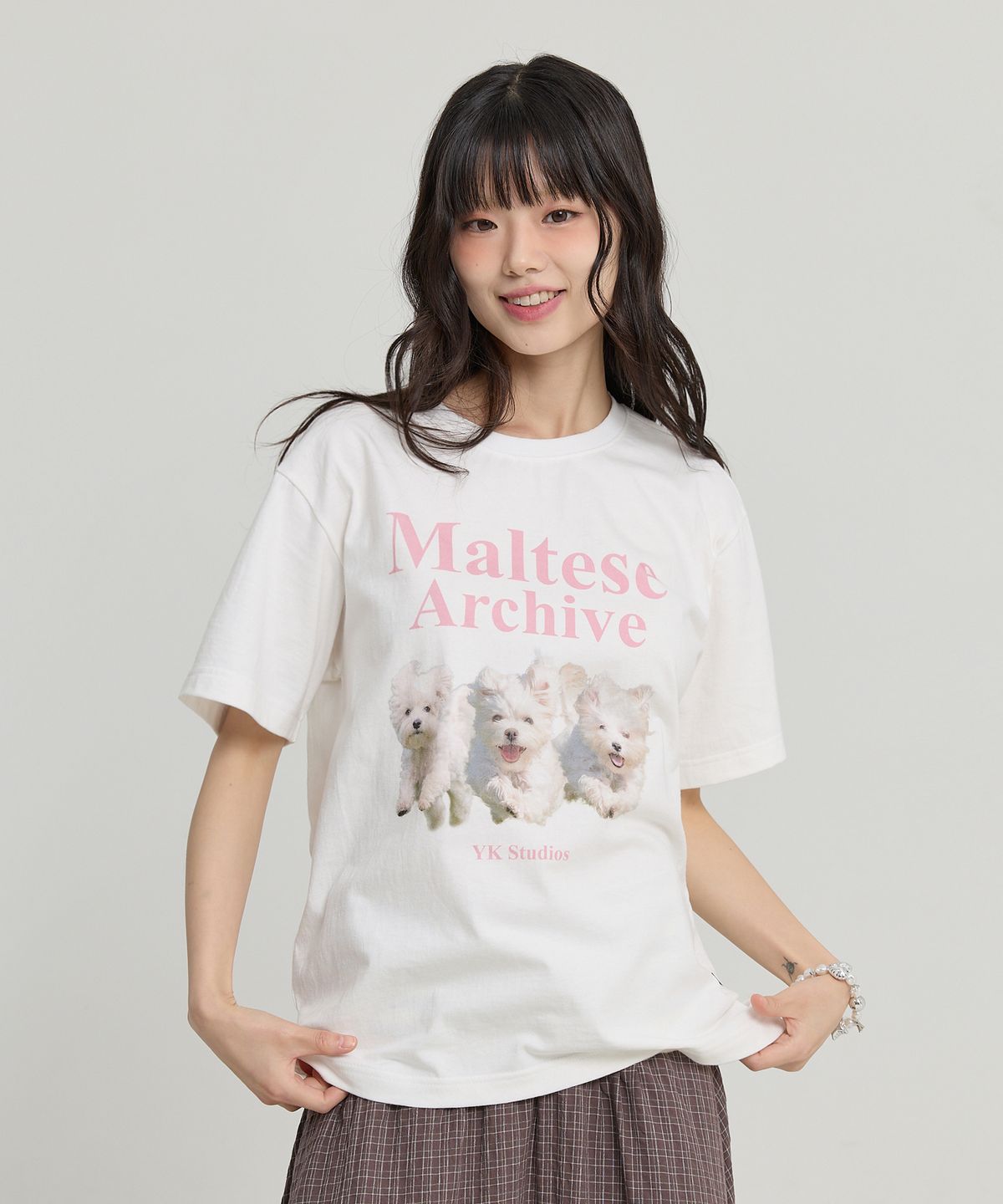 와이케이(WAIKEI) 말티즈 아카이브 반팔티셔츠 화이트핑크
