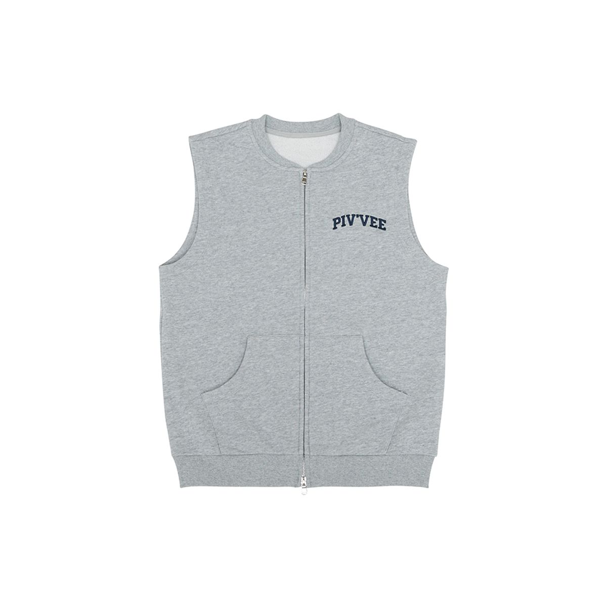 피브비(PIV’VEE) embroidery zip-up sweat vest (heather grey)