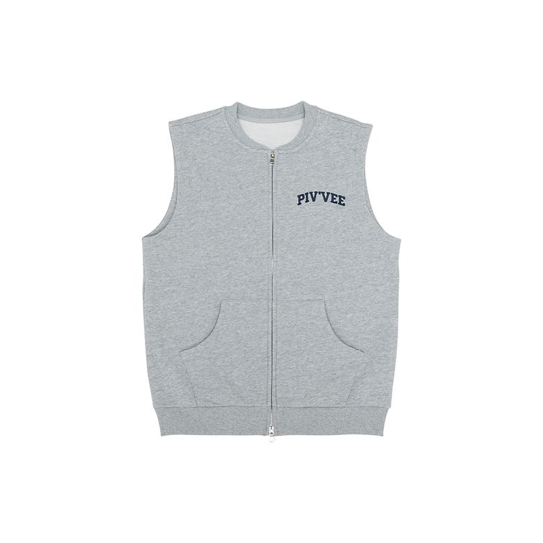 embroidery zip-up sweat vest (heather grey)