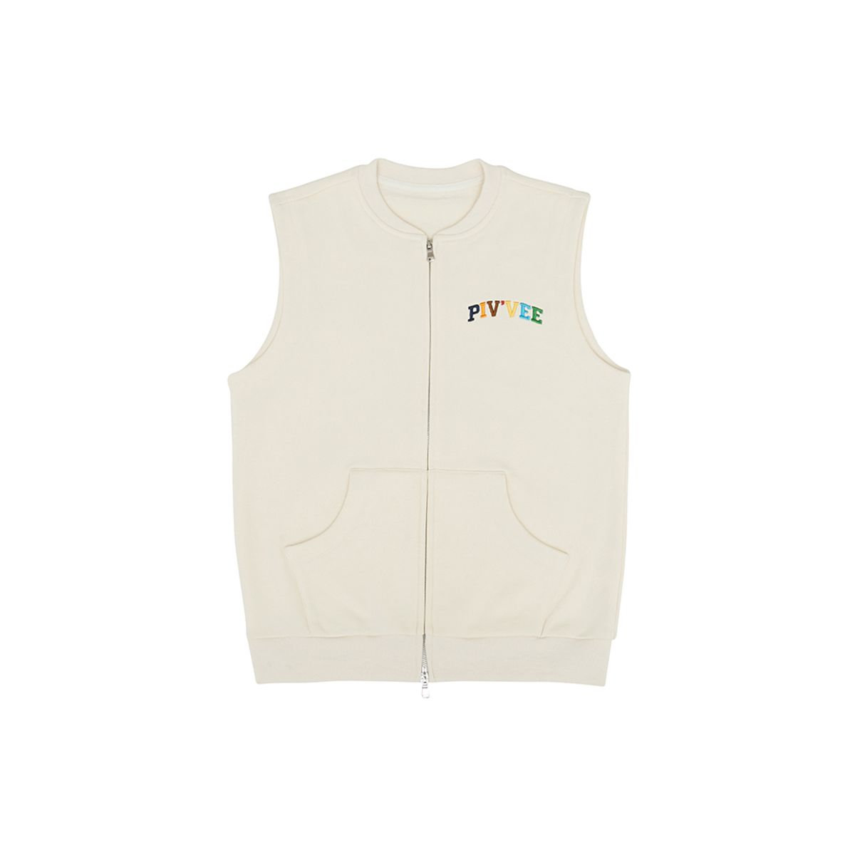피브비(PIV’VEE) embroidery zip-up sweat vest (sand beige)