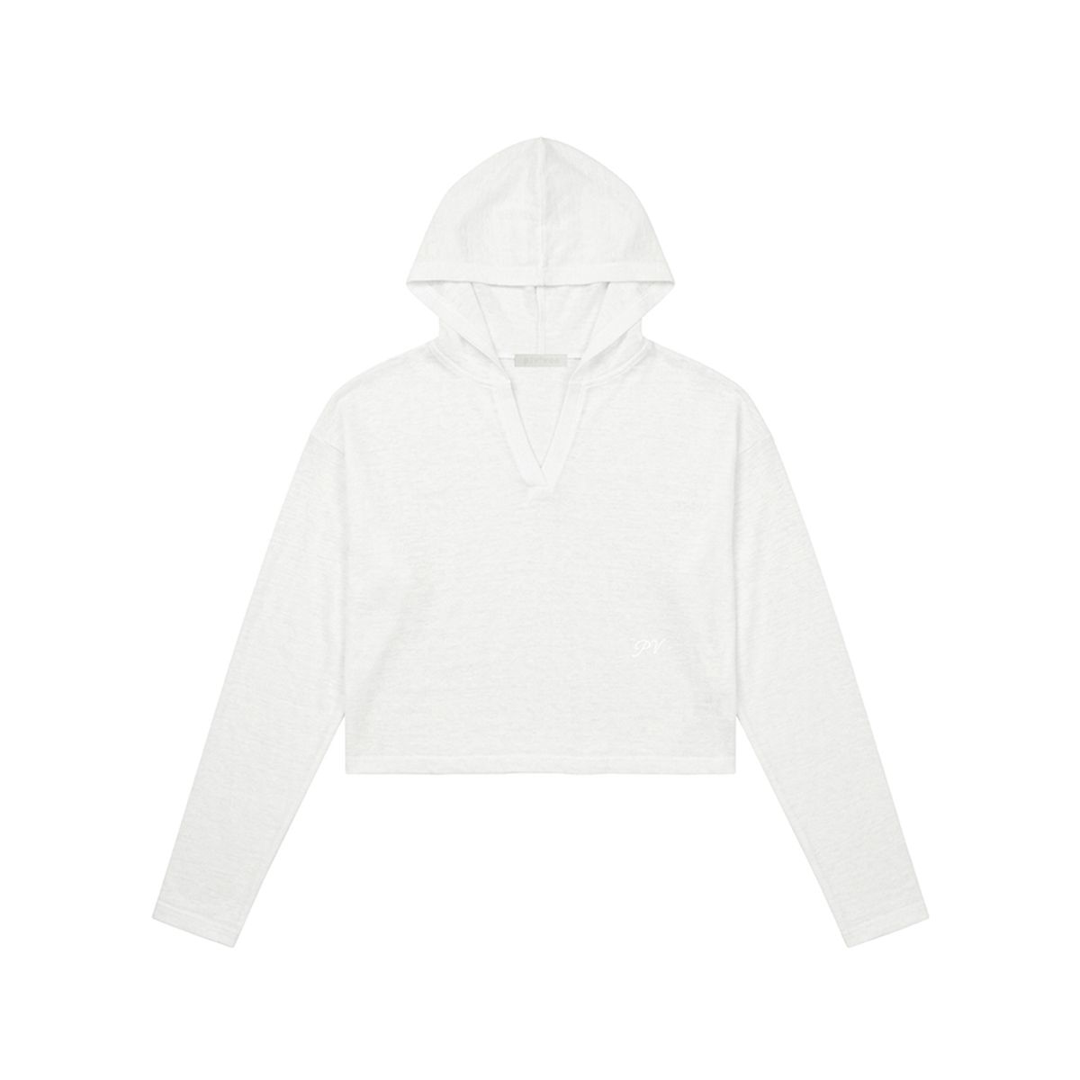피브비(PIV’VEE) Sheer knit hooded crop top (cloud white)