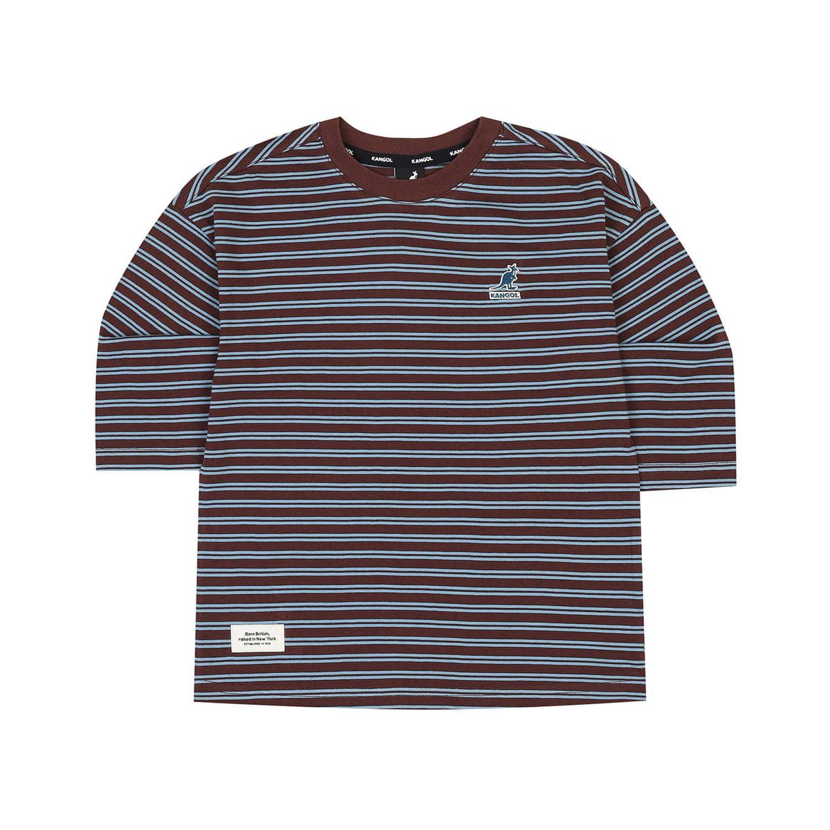 캉골키즈(KANGOL KIDS) 오버핏 3/4 슬리브 스트라이프 티셔츠 SC 0005 브라운