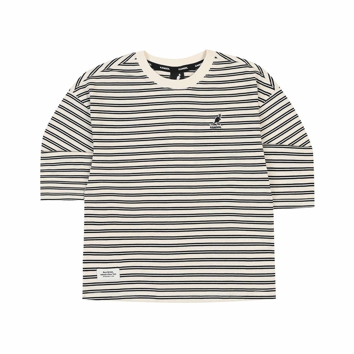 캉골키즈(KANGOL KIDS) 오버핏 3/4 슬리브 스트라이프 티셔츠 SC 0005 아이보리