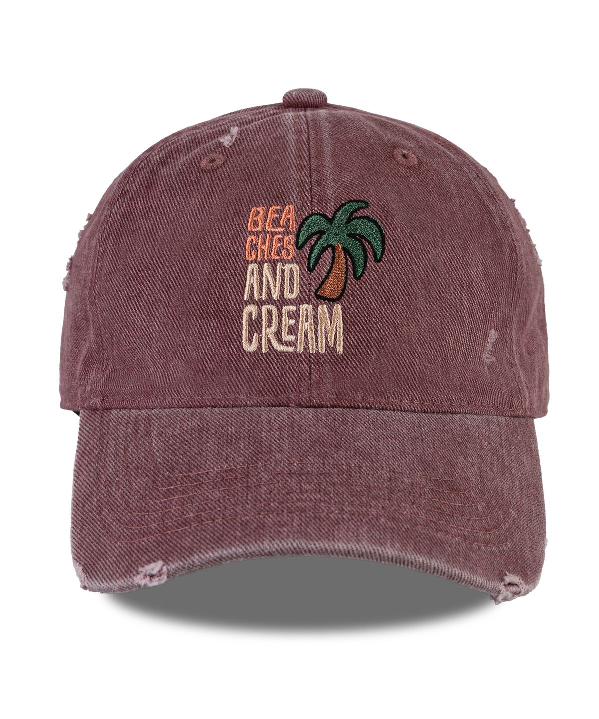 비치스앤크림(BEACHESANDCREAM) Palm Tree Pigment Damage Ball cap-burgundy