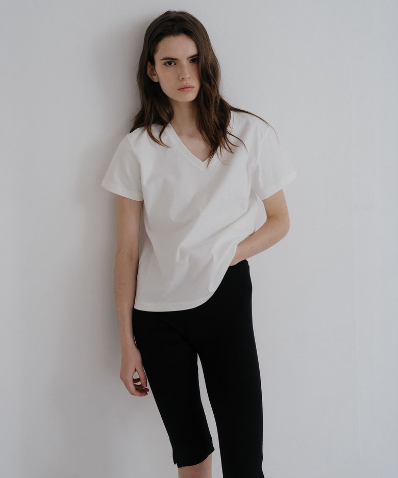 Soft basic v-neck T-shirt [KNSS10TS07]_Ivory