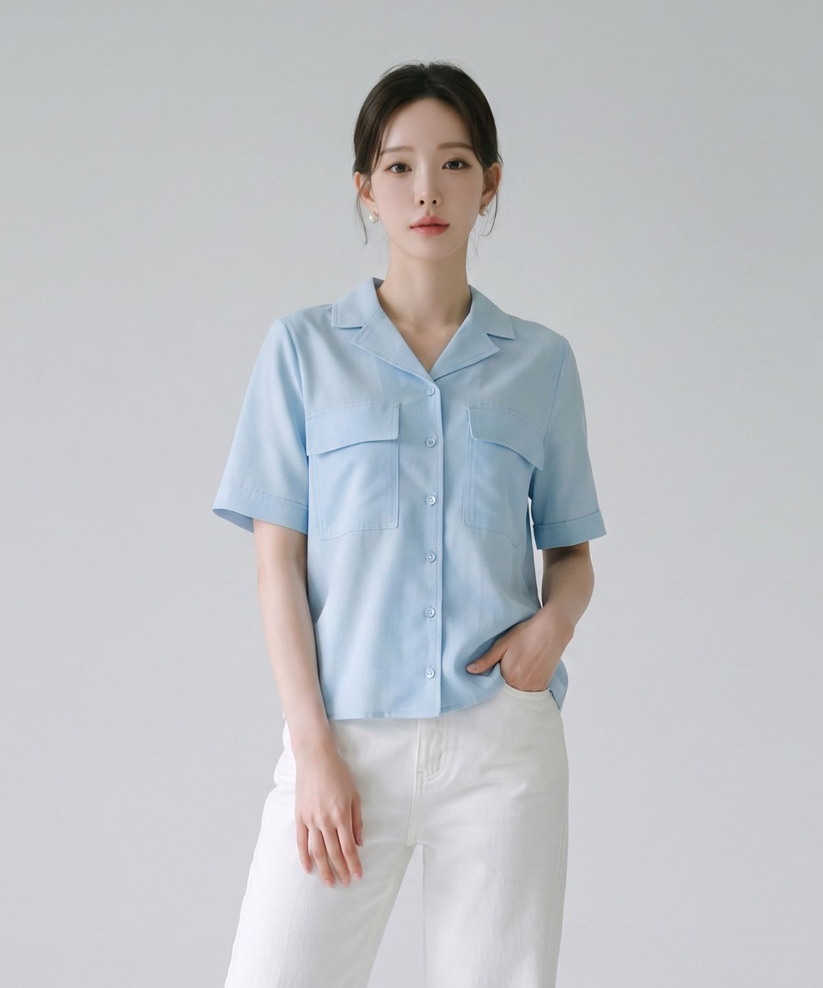 숲(SOUP) 오픈 칼라 더블 포켓 반팔 셔츠(OA6SST5)