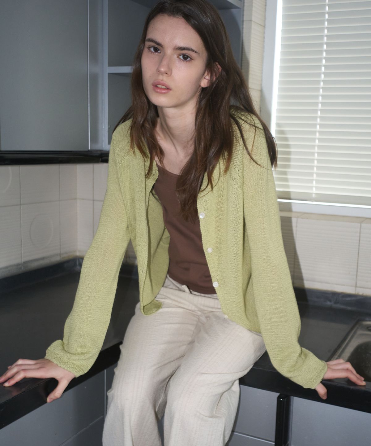 노운베러(KNOWNBETTER) Paper knit cardigan [KNSS10CD02]_Olive