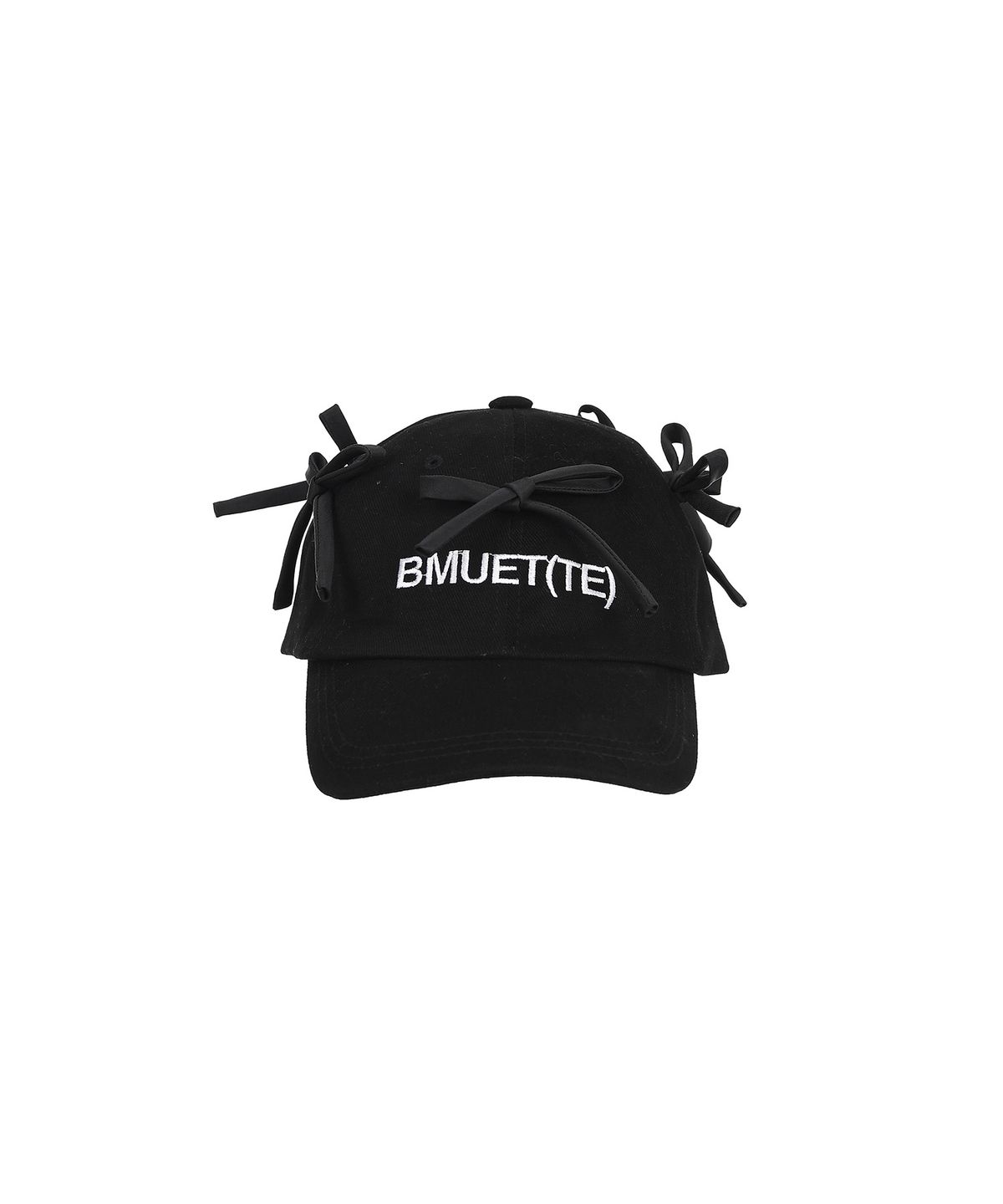 비뮈에트(BMUETTE) 리본 디테일 로고 자수 볼캡 블랙