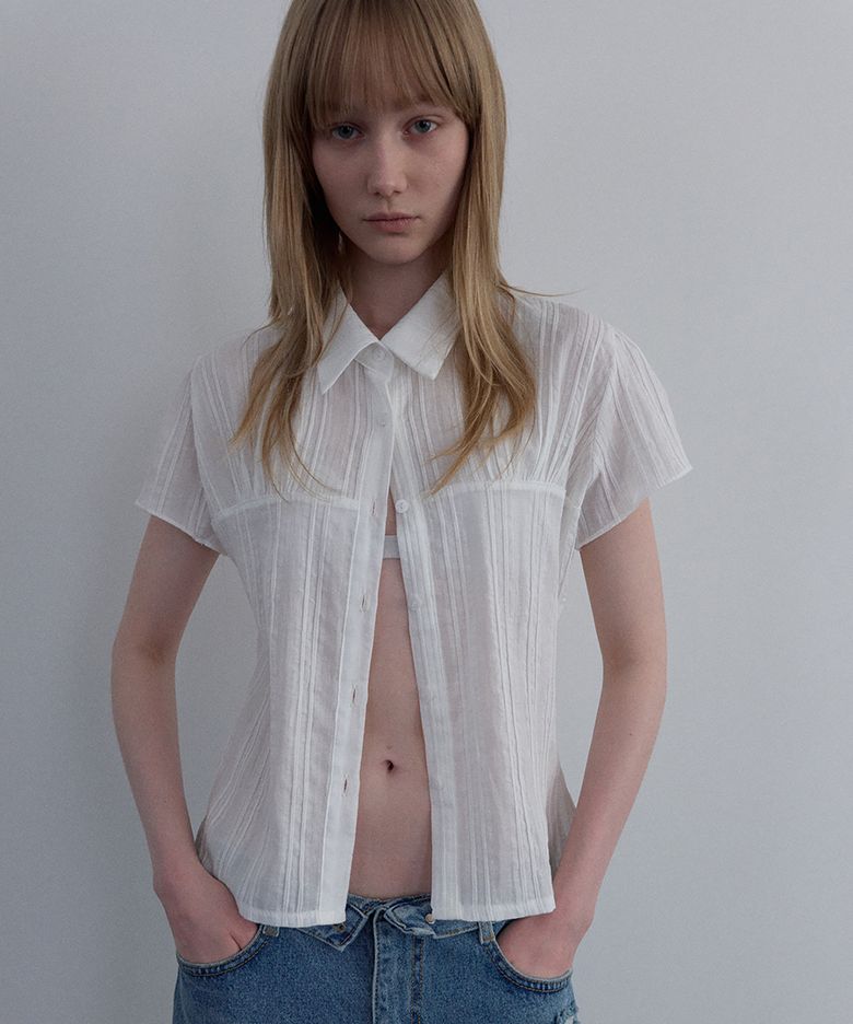 Sheer Cap Sleeve Shirt_Ivory
