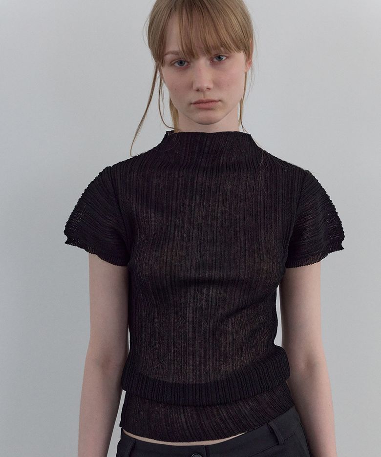 Pleated Half-Neck Knit_Black